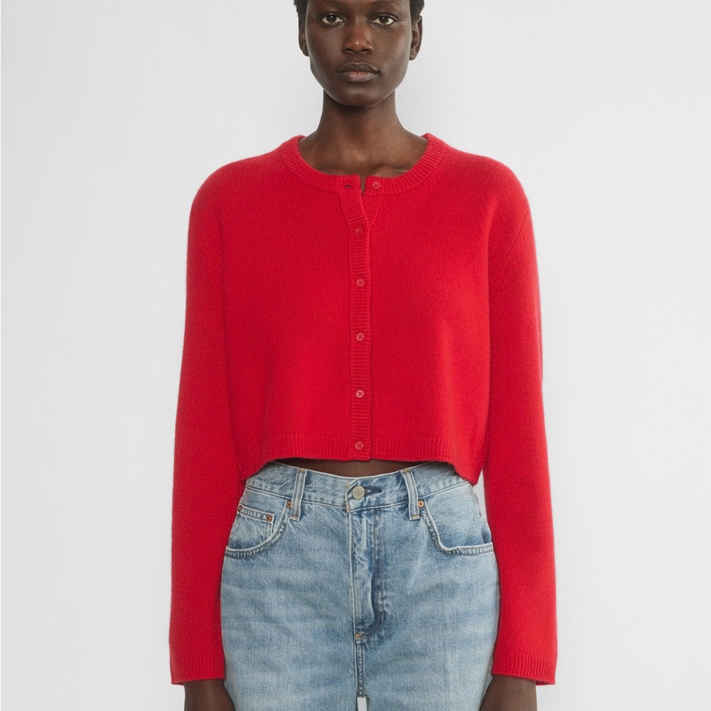 Aritzia Cashmere Relaxed Crew Cardigan Red